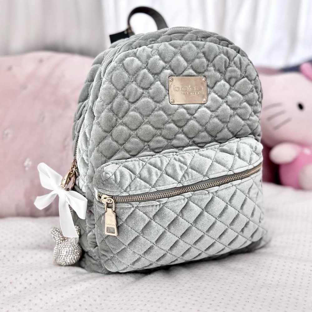 Bebe Quilted Silver Backpack• Brand New Without Tag
